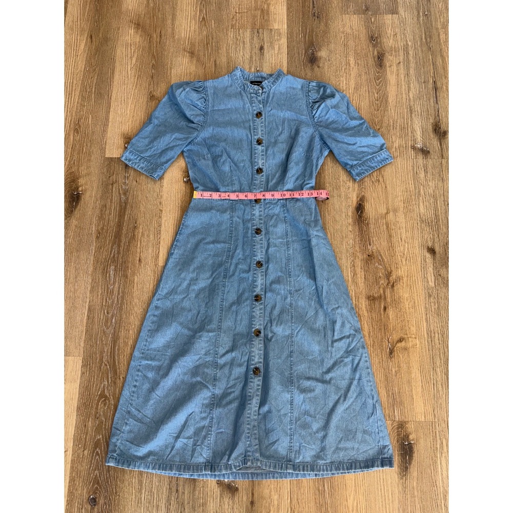 Who What Wear Boho Prairie Denim Midi Dress XS Blue Puff Sleeve Button Front - Picture 6 of 10